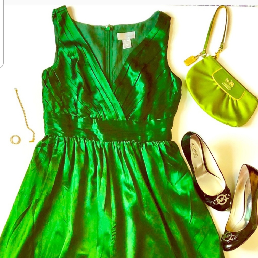 100% Silk Dark Emerald Green Evening Gown